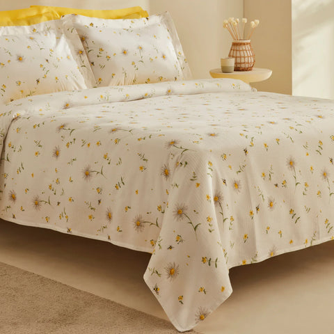 Karaca Home Emma 100% Baumwolle Doppelbett-Pike-Set Gelb