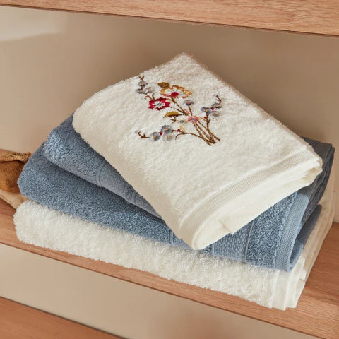 Karaca Home Nita 100% Baumwolle Familien-Badset Blau-Beige Inhalt
