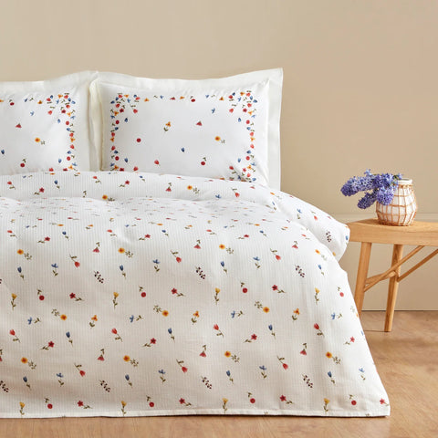 Karaca Home Lores 100% Baumwolle Doppelbett Quilt Set Rosa