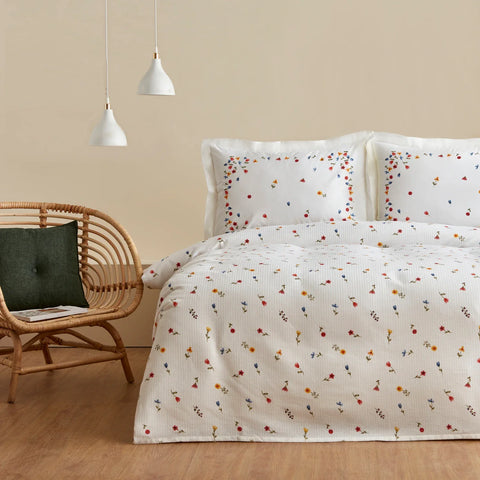 Karaca Home Lores 100% Baumwolle Doppelbett Quilt Set Rosa