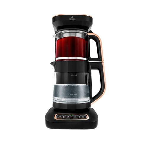 Karaca Çaysever Robotea Pro 4 in 1 Sprechende Automatische Glas-Teemaschine, Wasserkocher und Filterkaffeemaschine 2500W Schwarz Kupfer