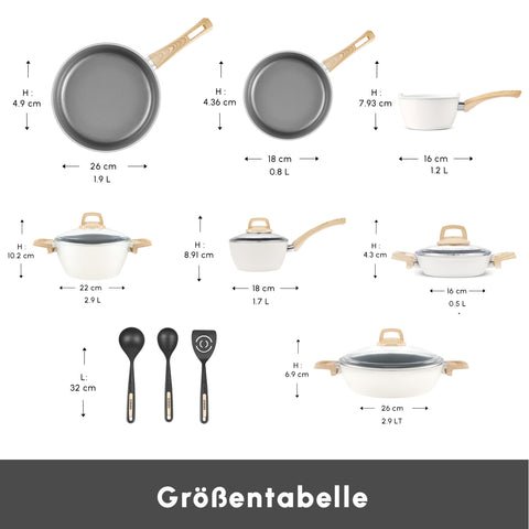 Karaca Swiss Crystal 15-teiliges Kochtopfset Creamy
