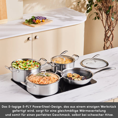 Karaca 5Ply PowerSteel 316+ Kochtopf Set, 7 Teilig