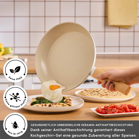 Karaca Swiss Crystal Almond Cream Induktionsfähiges 7-teiliges Töpfe-Set