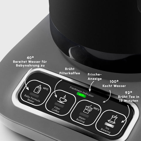Karaca Caysever Robotea Pro 4 in 1 sprechender automatischer Teekocher Wasserkocher und Filterkaffeemaschine 2500W Space Grau