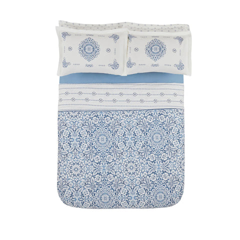 Karaca Home Ida blau 100% baumwolle doppelbett bettwäsche set