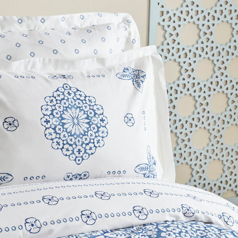 Karaca Home Ida blau 100% baumwolle doppelbett bettwäsche set