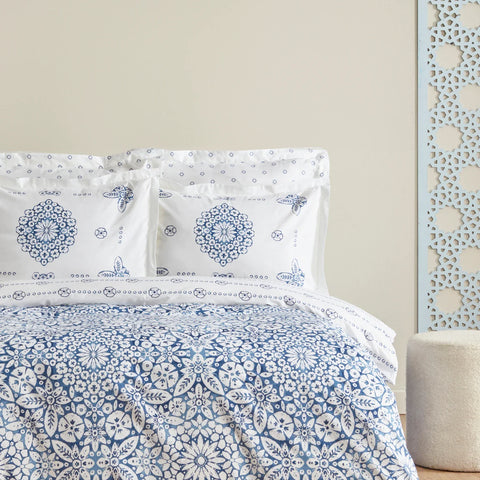 Karaca Home Ida blau 100% baumwolle doppelbett bettwäsche set