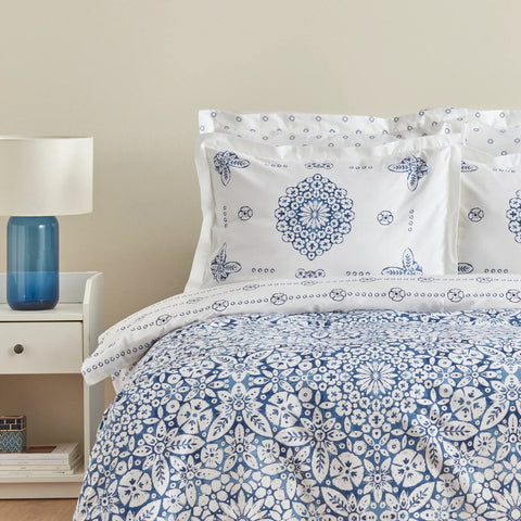 Karaca Home Ida blau 100% baumwolle doppelbett bettwäsche set