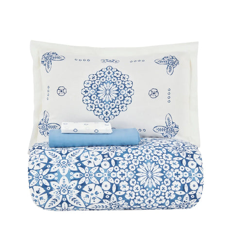 Karaca Home Ida blau 100% baumwolle doppelbett bettwäsche set