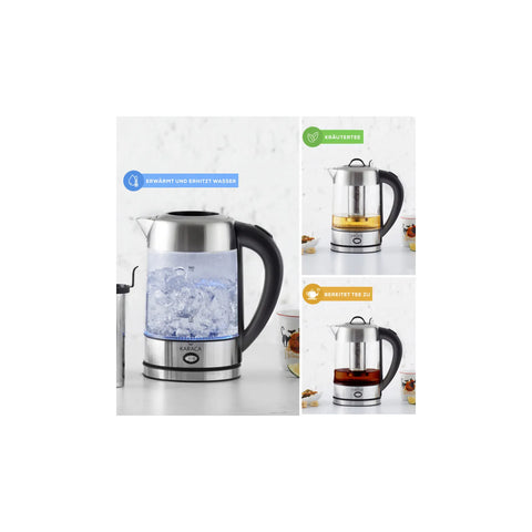 Karaca Glas Kräutertee Kocher mit LED Beleuchtung Inox, 1.7L, 2200W
