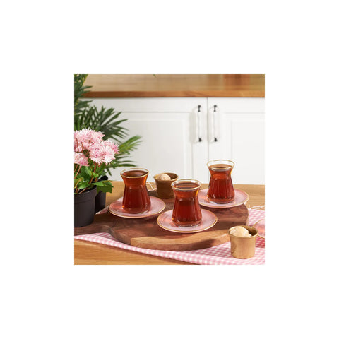 Karaca Retro 12 Teiliges für 6 Personen Teetassen Set Rosa