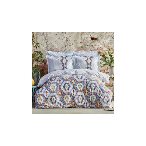 Karaca Home Besta Indigo Baumwolle Doppelsteppdeckenbezug-Set