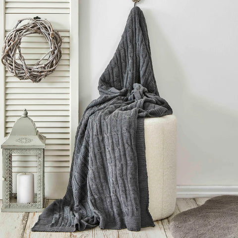 Karaca Home Grey Cable Knit Throw Öko-Tex Zertifiziert