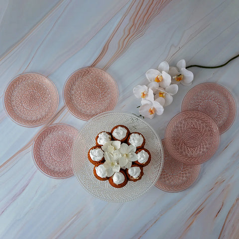 Karaca Lace Rosa Weiß 7-teiliges Kuchenset