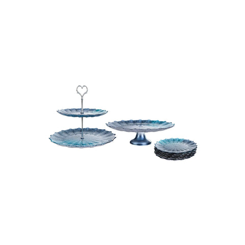 Karaca Pari Blaues 8 teiliges 6 Personen Desset Box/Kuchen Set