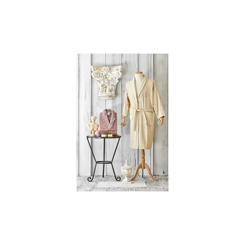 Karaca Home Valeria Royal Bademantel- Set  mit Spitze -in Rosa - 3- teilig 