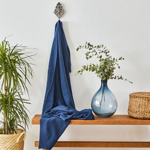 Karaca Home dunkelblau Strickdecke Öko-Tex zertifiziert