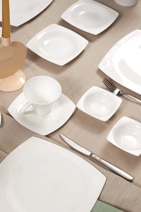 Karaca Fine Pearl Roma 26-Teiliges 6-Personen Frühstücksset Quadrat