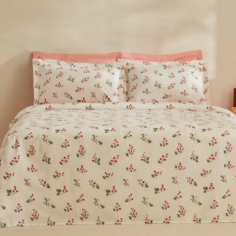 Karaca Home Silvie 100% Baumwolle Doppelbett Tagesdecke Set Rot