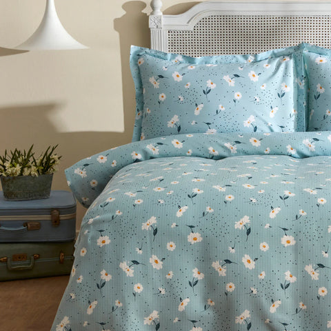 Karaca Home Daisy 100% Baumwolle Doppelbett Tagesdecke Set Mint