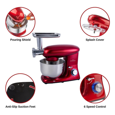 Karaca Multichef Küchenmaschine und Standmixer mit  Fleischwolf Standmixer Redgold 1400W