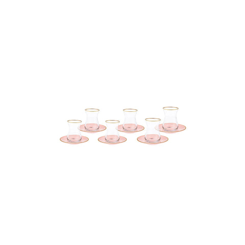 Karaca Retro 12 Teiliges für 6 Personen Teetassen Set Rosa