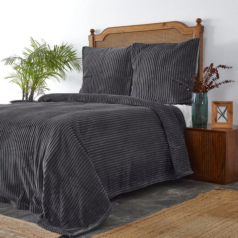 Karaca Home Joena Grau Doppelweiche Tagesdecke Set Öko-Tex Zertifiziert