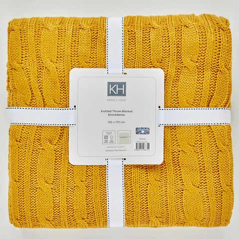 Karaca Home Ochre Cable Knit Throw Öko-Tex Zertifiziert