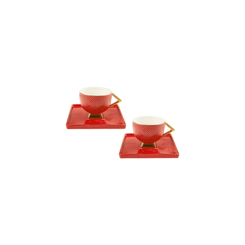 Karaca Art Deco Red Rotes 2 Personen Kaffeetassen Set
