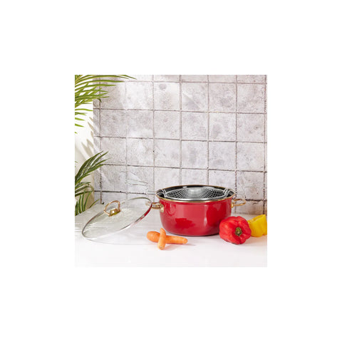Karaca Retro Emaille 22 cm Induktions Brattopf Rot