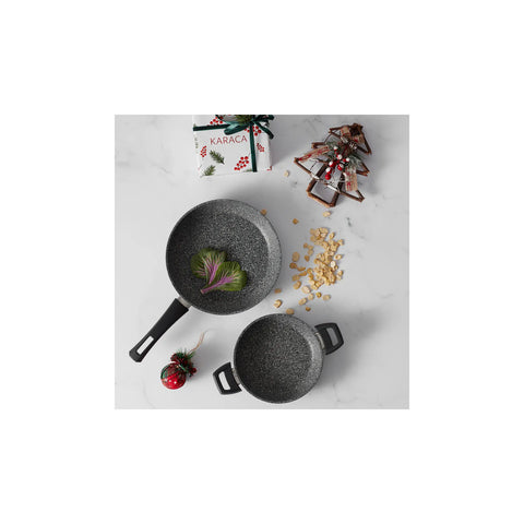 Karaca Azul (Dunkelblau) Biogranit Antibakterielle Bratpfanne+ flache Pfanne-Set