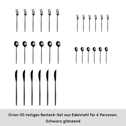 Karaca Orion Shiny Black 30-teiliges Besteckset für 6 Personen