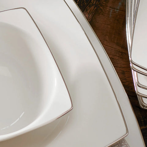 Karaca Talia Cream 60-teiliges Tafelservice für 12 Personen Platin Eckig