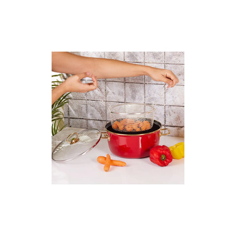 Karaca Retro Emaille 22 cm Induktions Brattopf Rot