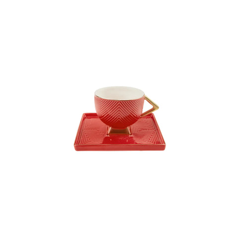 Karaca Art Deco Red Rotes 2 Personen Kaffeetassen Set