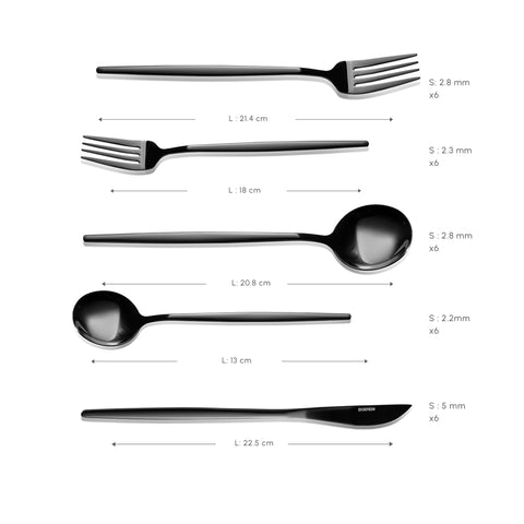 Karaca Orion Shiny Black 30-teiliges Besteckset für 6 Personen