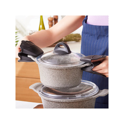 Karaca Biogranit 9-teiliges Gussmetalltopfset mit Gratis-Paar Ofenhandschuhe