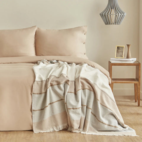 Karaca Home Nevada Doppelbett Krep Bettbezug Jacquard Quilt Set Beige