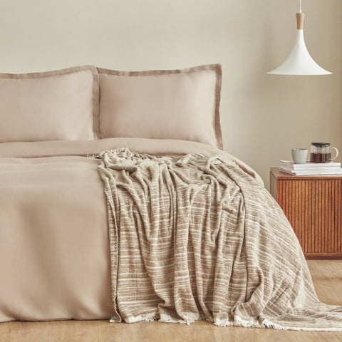 Karaca Home Weena doppelbett krep bettbezug jacquard steppdecken-set beige