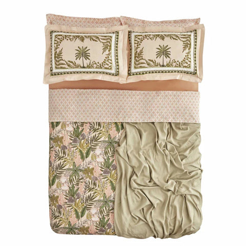 Karaca Home Afzelia Doppelbett Percale Bettwäsche mit Geschenk-Plaid Set in Pudra