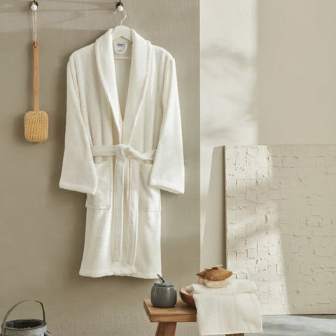 Karaca Home Andy 100 % Baumwolle Bademantel-Set L/XL Offwhite