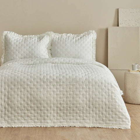 Karaca Home Viona Einzelbett-Tagesdecken-Set Ecru