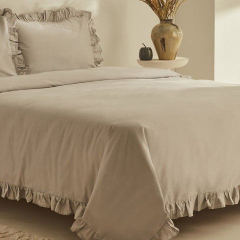 Karaca Home Pure Ruffle 100% Baumwolle Doppelbett-Bettwäsche-Set Hellgrau