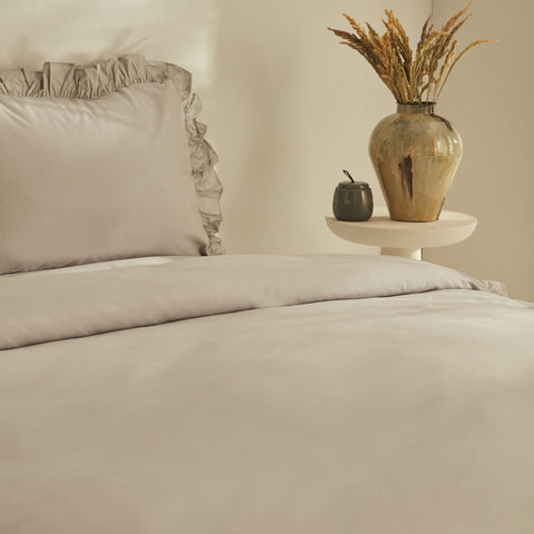 Karaca Home Pure Ruffle 100% Baumwolle Doppelbett-Bettwäsche-Set Hellgrau