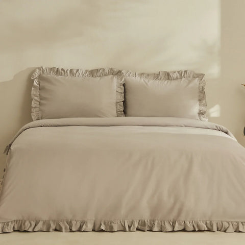 Karaca Home Pure Ruffle 100% Baumwolle Doppelbett-Bettwäsche-Set Hellgrau