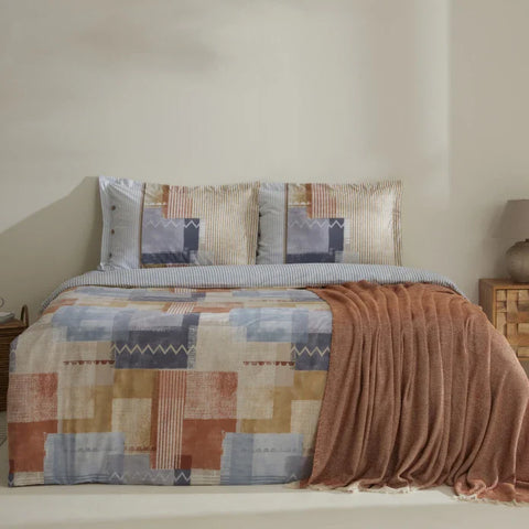 Karaca Home Simon 100% Baumwolle Doppelbett Bettwäsche und Decken Set