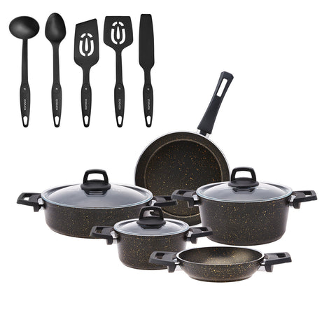 Karaca Biogranit V2 13-teiliges Kochgeschirr-Set Schwarz Gold