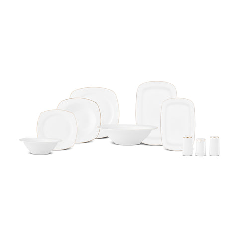 Karaca Timeless 59-teiliges Porzellan Halb-Quadratisches Dinner-Set für 12 Personen, Gold