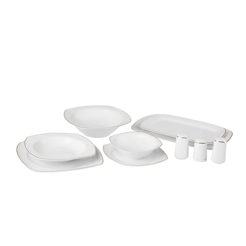 Karaca Timeless 59-teiliges Porzellan Halb-Quadratisches Dinner-Set für 12 Personen, Gold